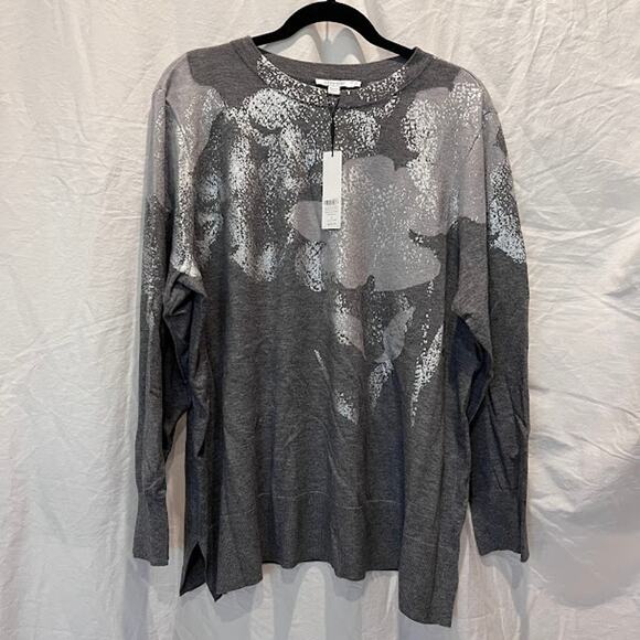 Chico's Sweaters - NWT Chico's Pullover Sweater Silver Gray Foil Intarsia Size 4 / XXL Shiny